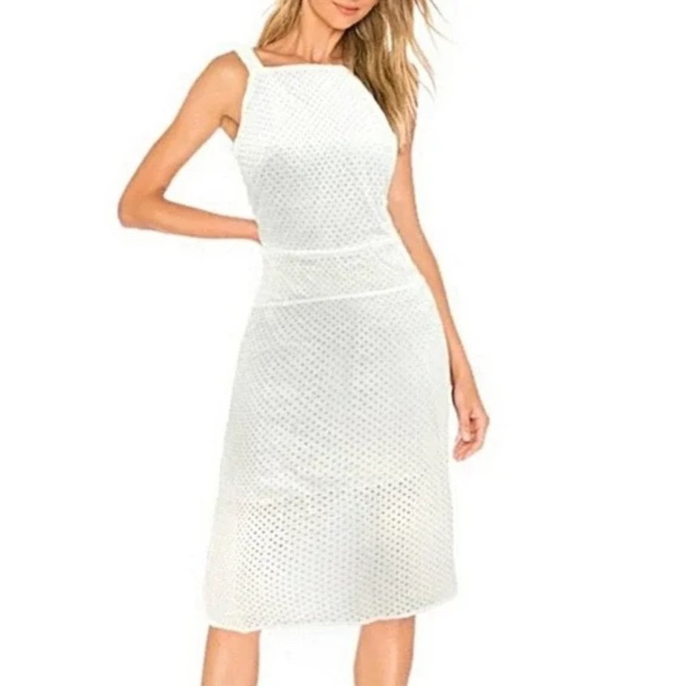 NWT Line & Dot Spring Life Apron Dress Eyelet Criss Cross Back Size Medium M NEW
